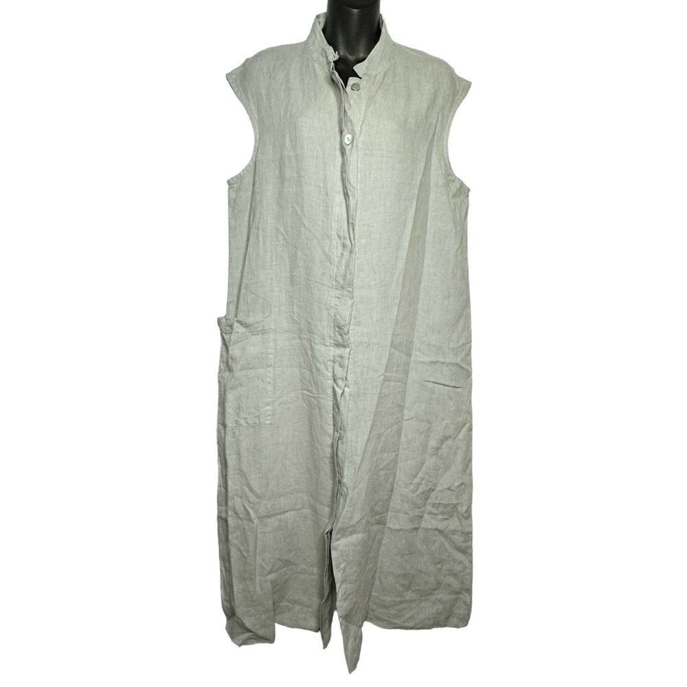 Bryn Walker Khaki Tan Linen Button Front Midi Maxi Shirt Dress Size Small
